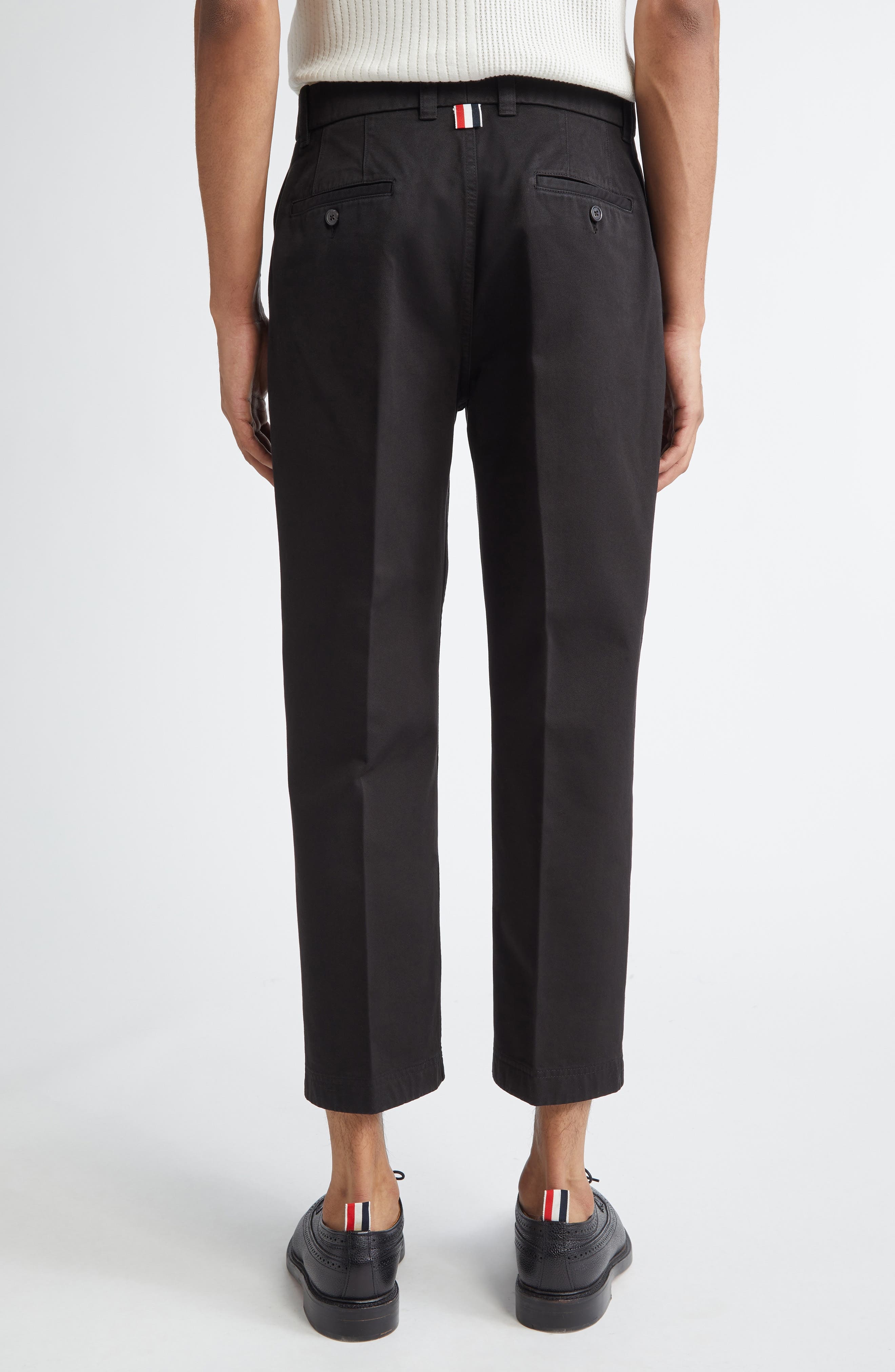 Thom Browne Cotton Twill Crop Chinos in Black at Nordstrom - 3