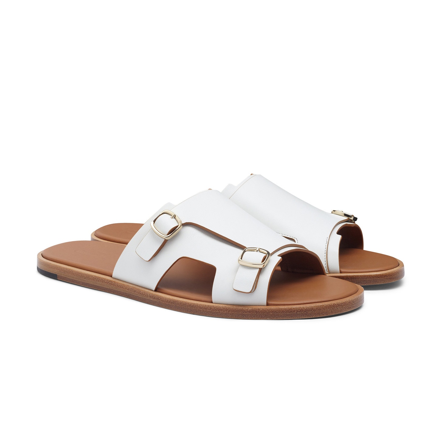 Men's white leather double-buckle sandal - 3