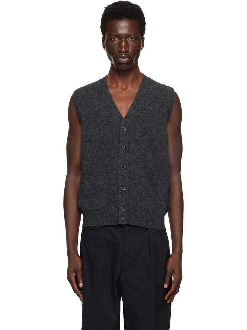 Gray Button Knit Solid Vest 1