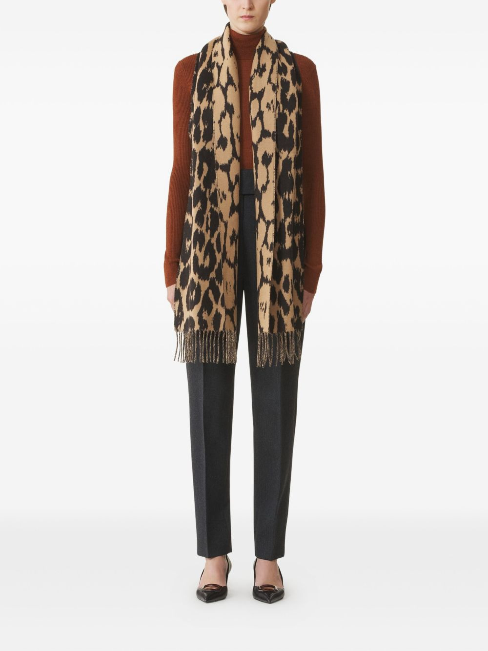 leopard-print fringed scarf - 3