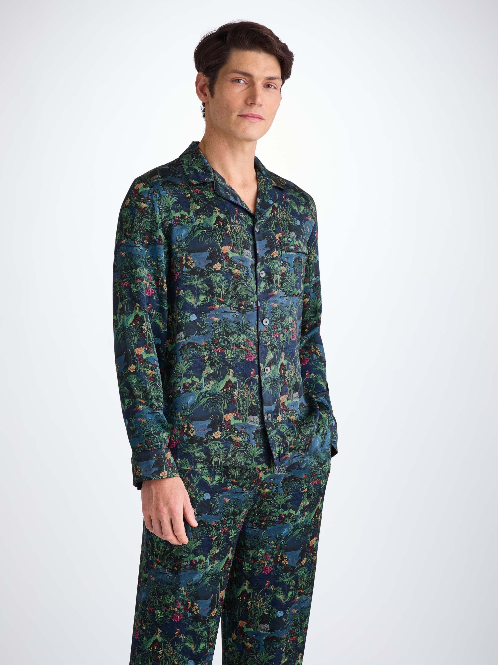 Men's Pajamas Silk Satin Multi Midnight Jungle Print - 5