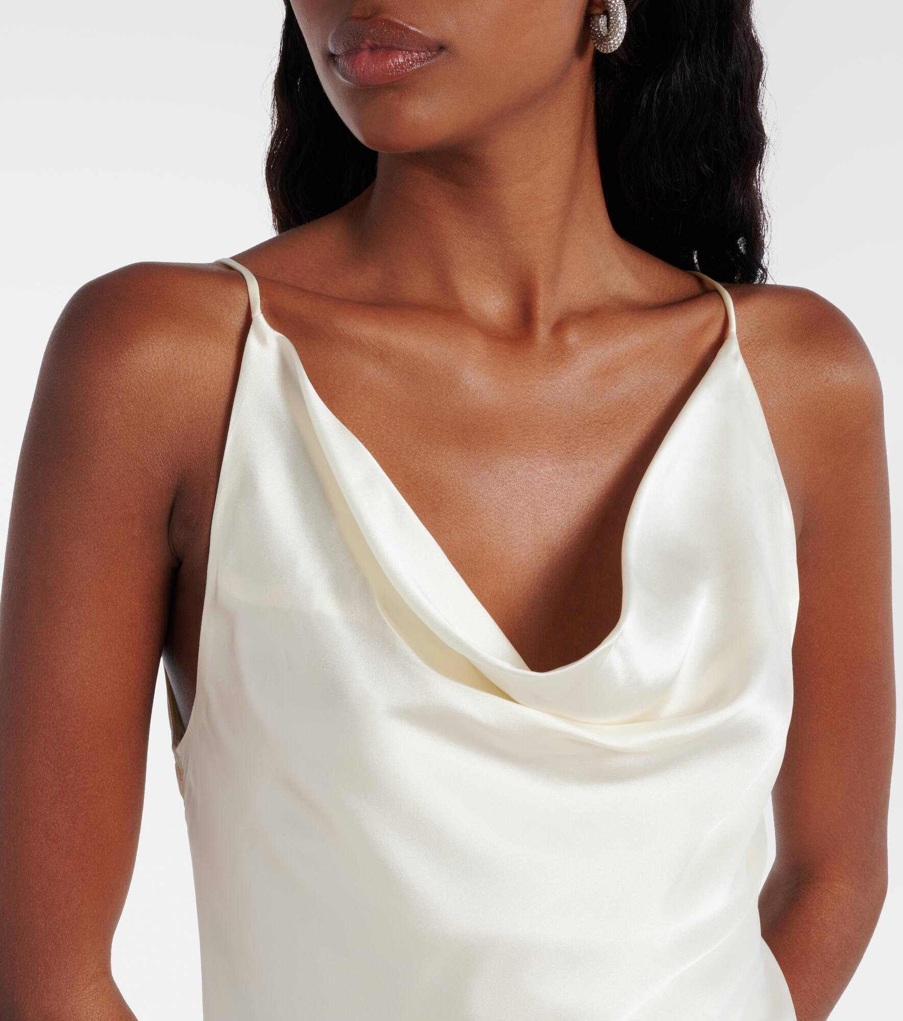 Lace-trimmed silk satin slip dress - 4