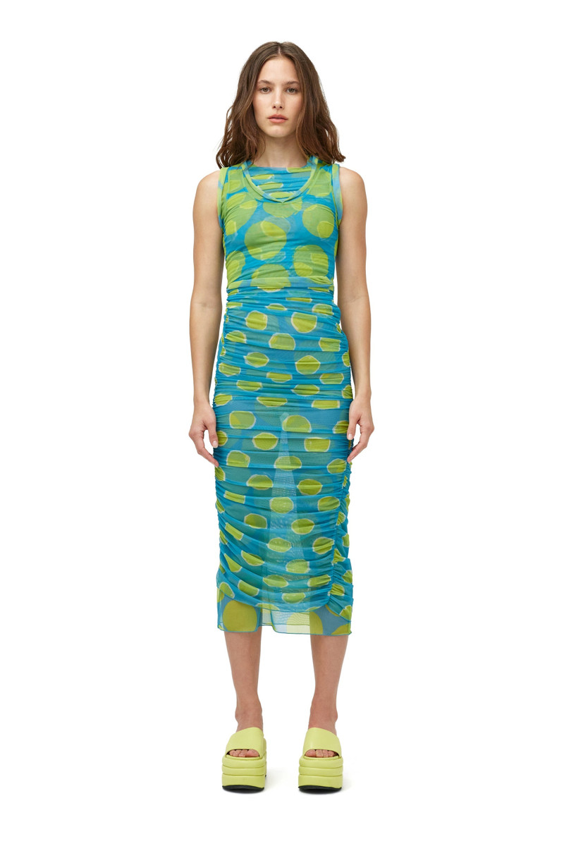 Mesh Cielo Dress In Suburban Blue Valley Green Dot Print 6