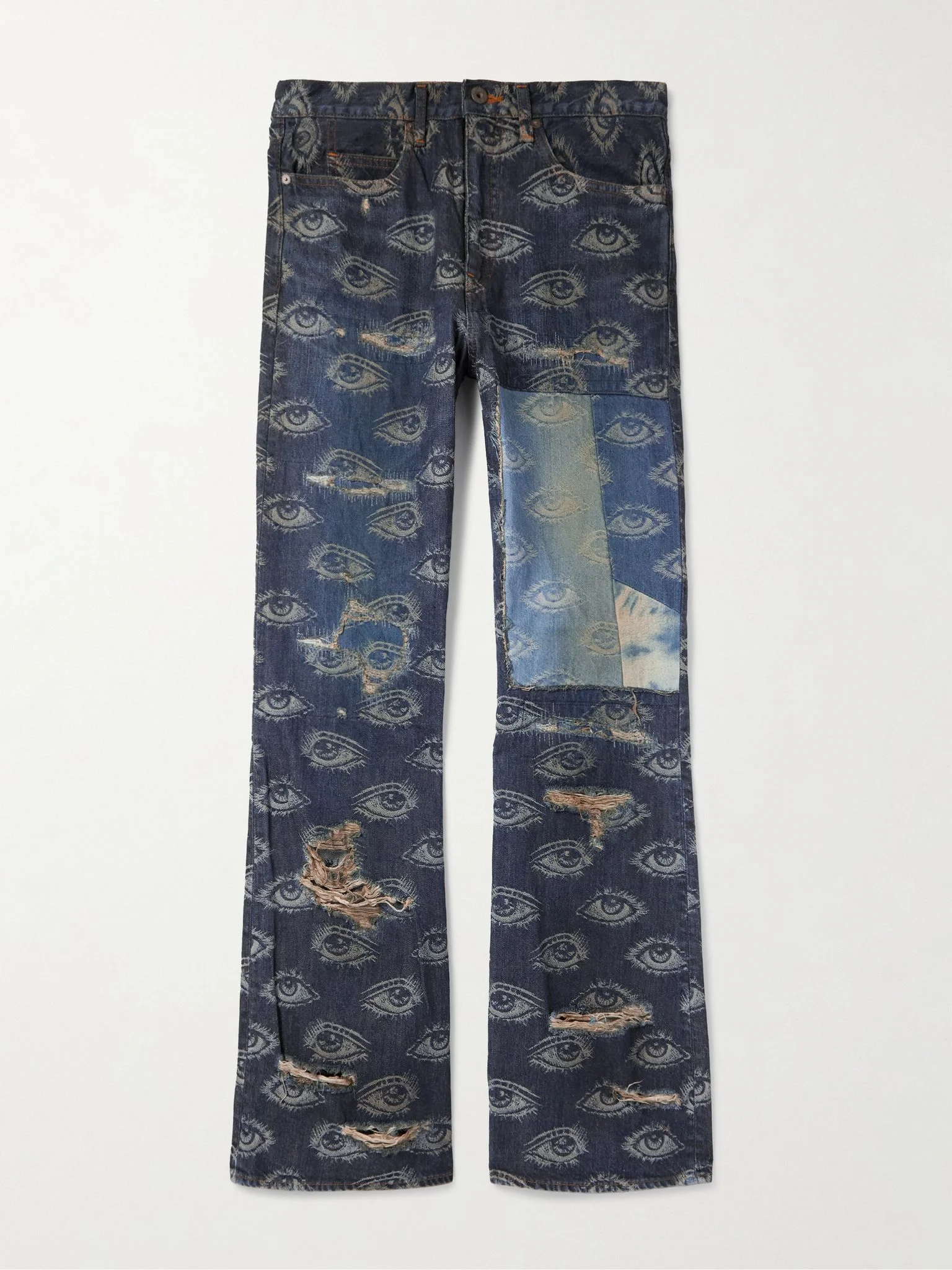 Speakeasy Slim-Fit Flared Printed Distressed Jeans Blue - 1