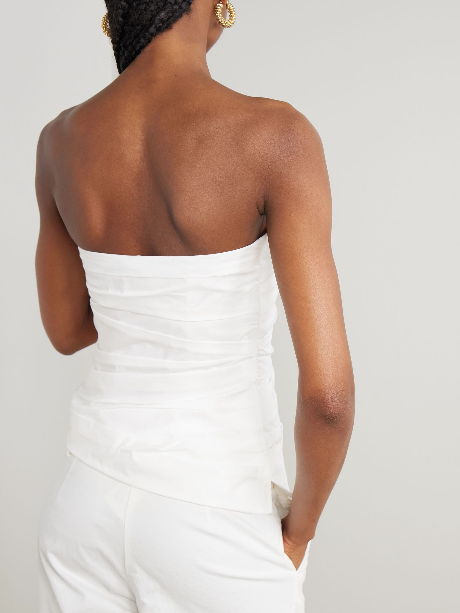 Emerson strapless ruched cotton-blend poplin bustier top White - 3