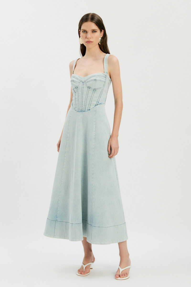 BARDOT Lilah Denim Midi Dress In Light Denim outlook