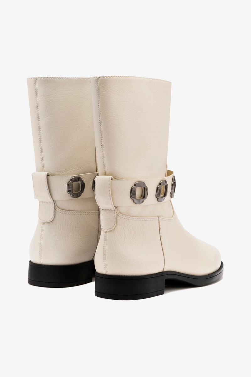 Milan Flat Bootie In Ivory Leather 7