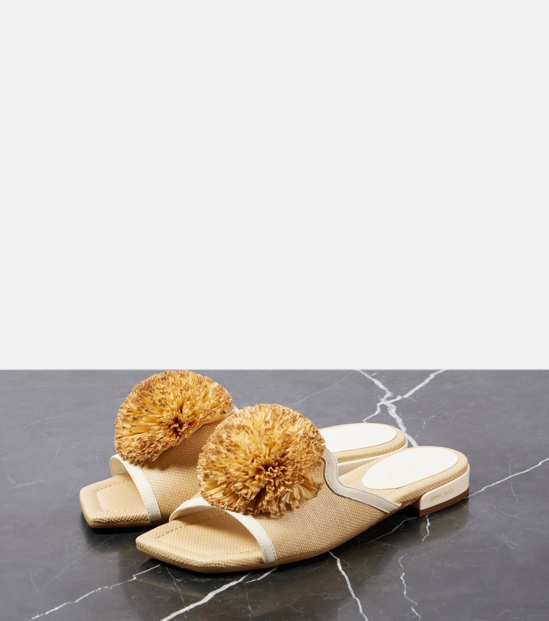 Nako leather-trimmed raffia slides - 5
