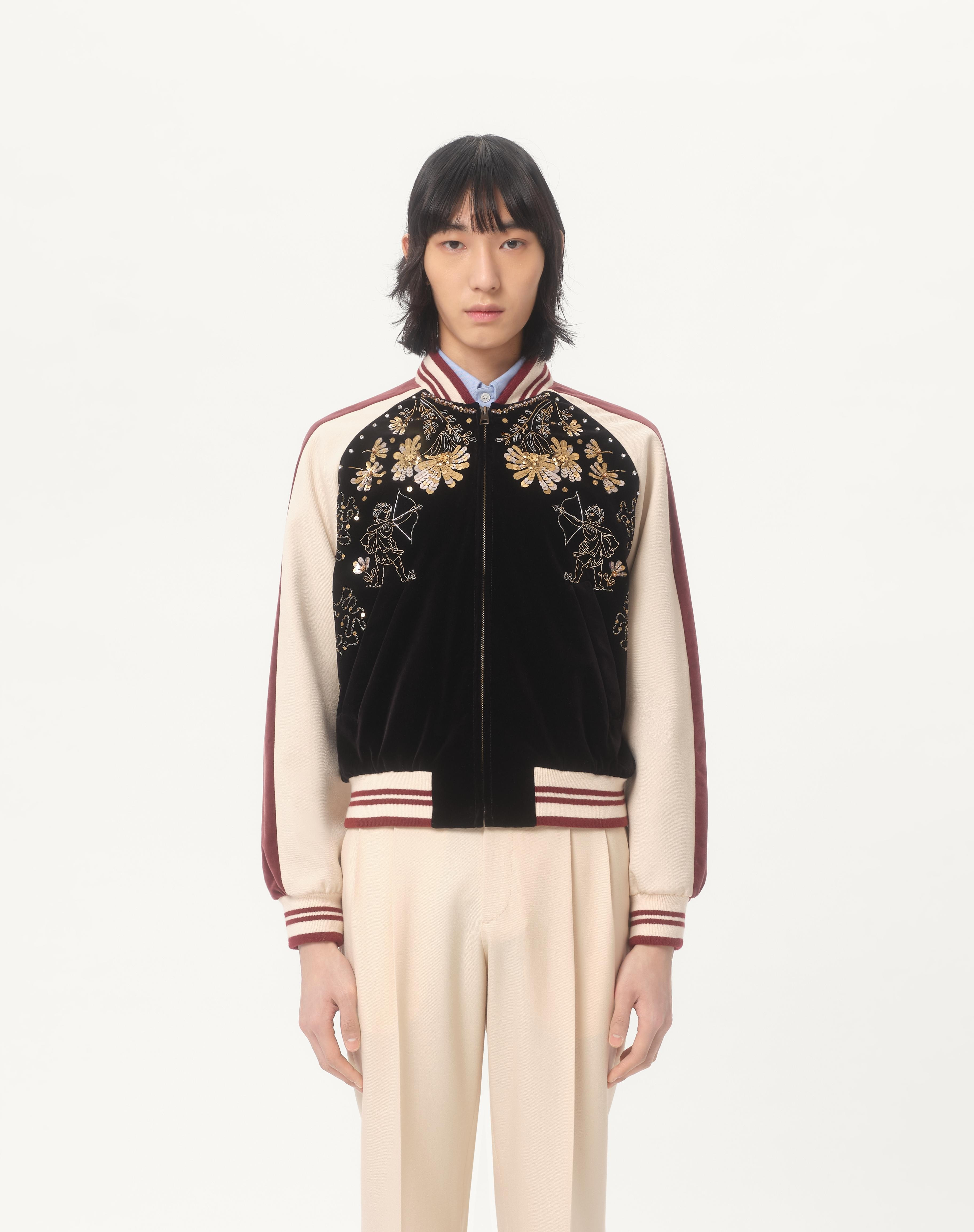 COTTON VELVET BOMBER WITH SEQUIN AND BEAD EMBROIDERY - 5