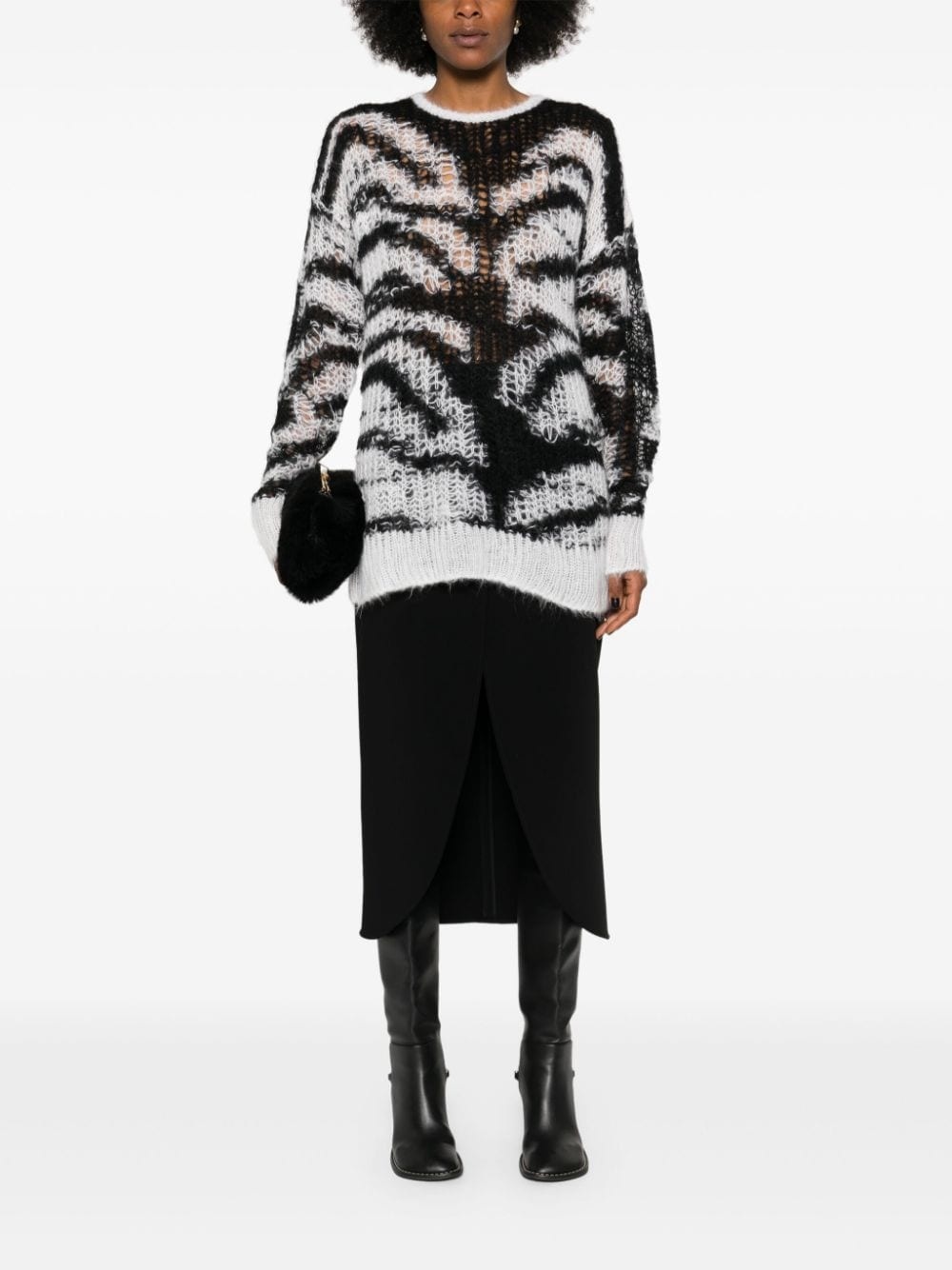 tiger-pattern open-knit jumper - 2