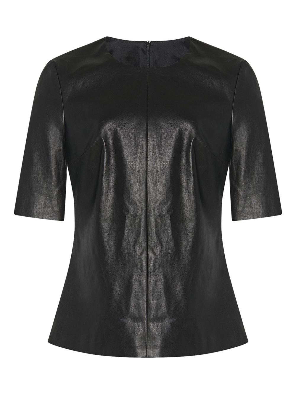 leather crew-neck T-shirt - 2