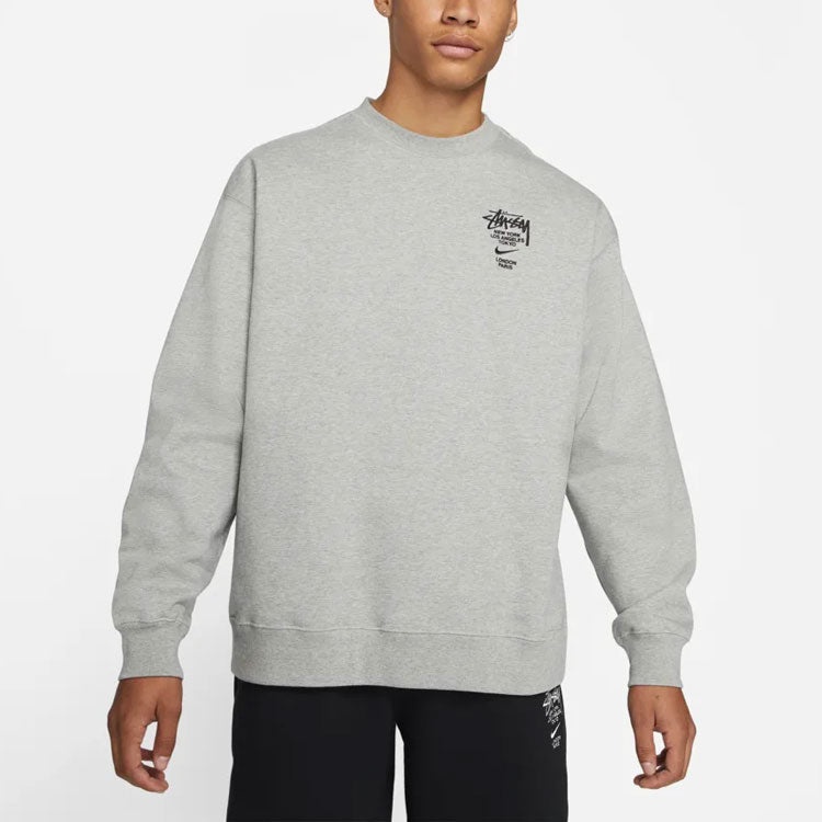 Stussy x Nike Crossover Embroidered Alphabet Logo Loose Pullover Round Neck Fleece Lined Unisex Asia - 4