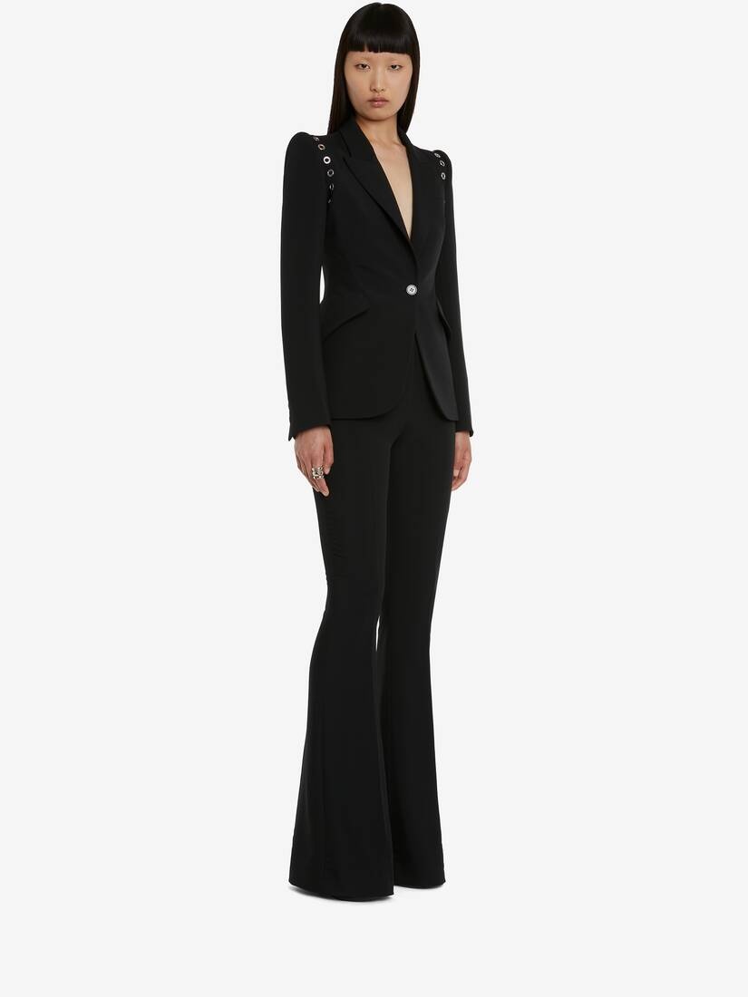 Women's Eyelet Peak Shoulder Jacket in Black - 3
