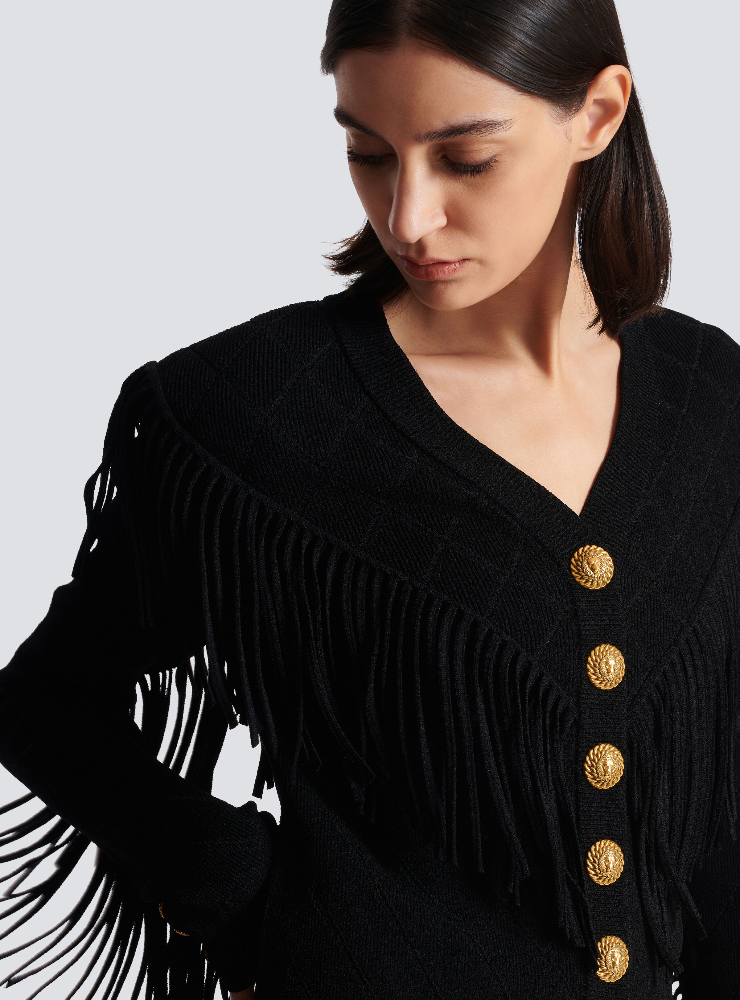 Fringed fine knit cardigan - 7