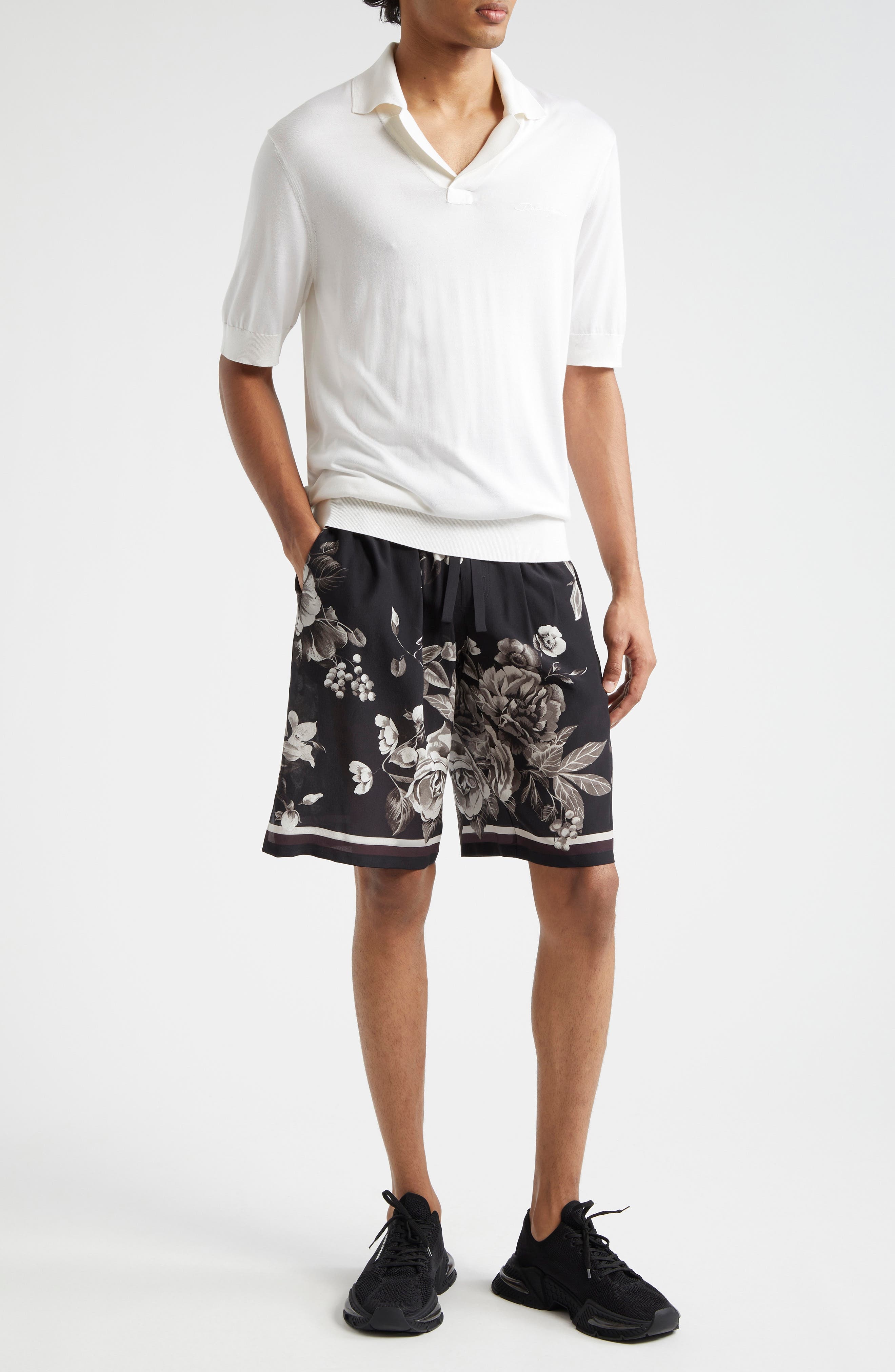 Dolce&Gabbana Logo Silk Polo Sweater in W0800 Bianco Ottico at Nordstrom - 2