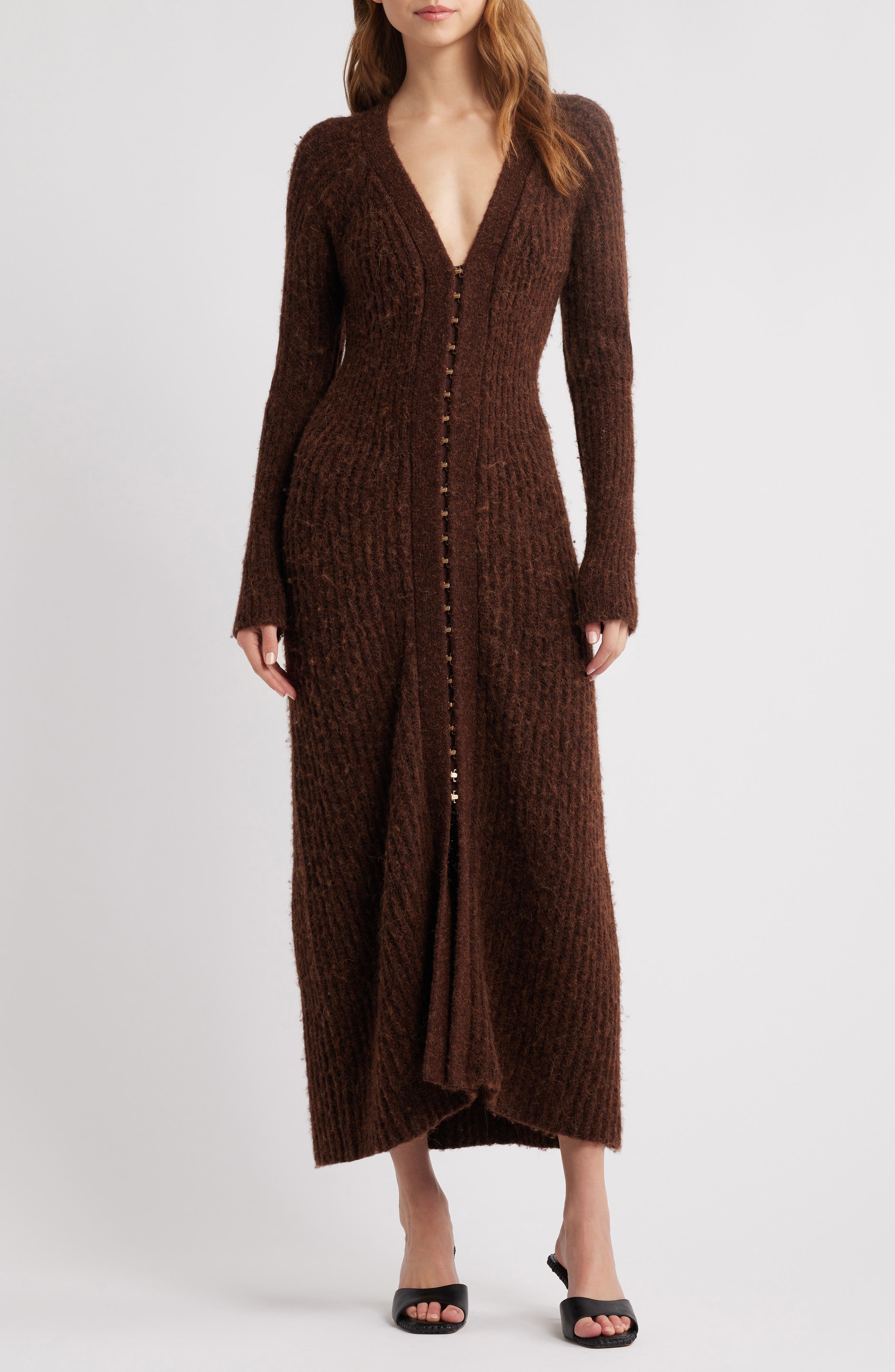 Cult Gaia Bessiana Wool Blend Long Sleeve Sweater Dress in Java at Nordstrom - 1