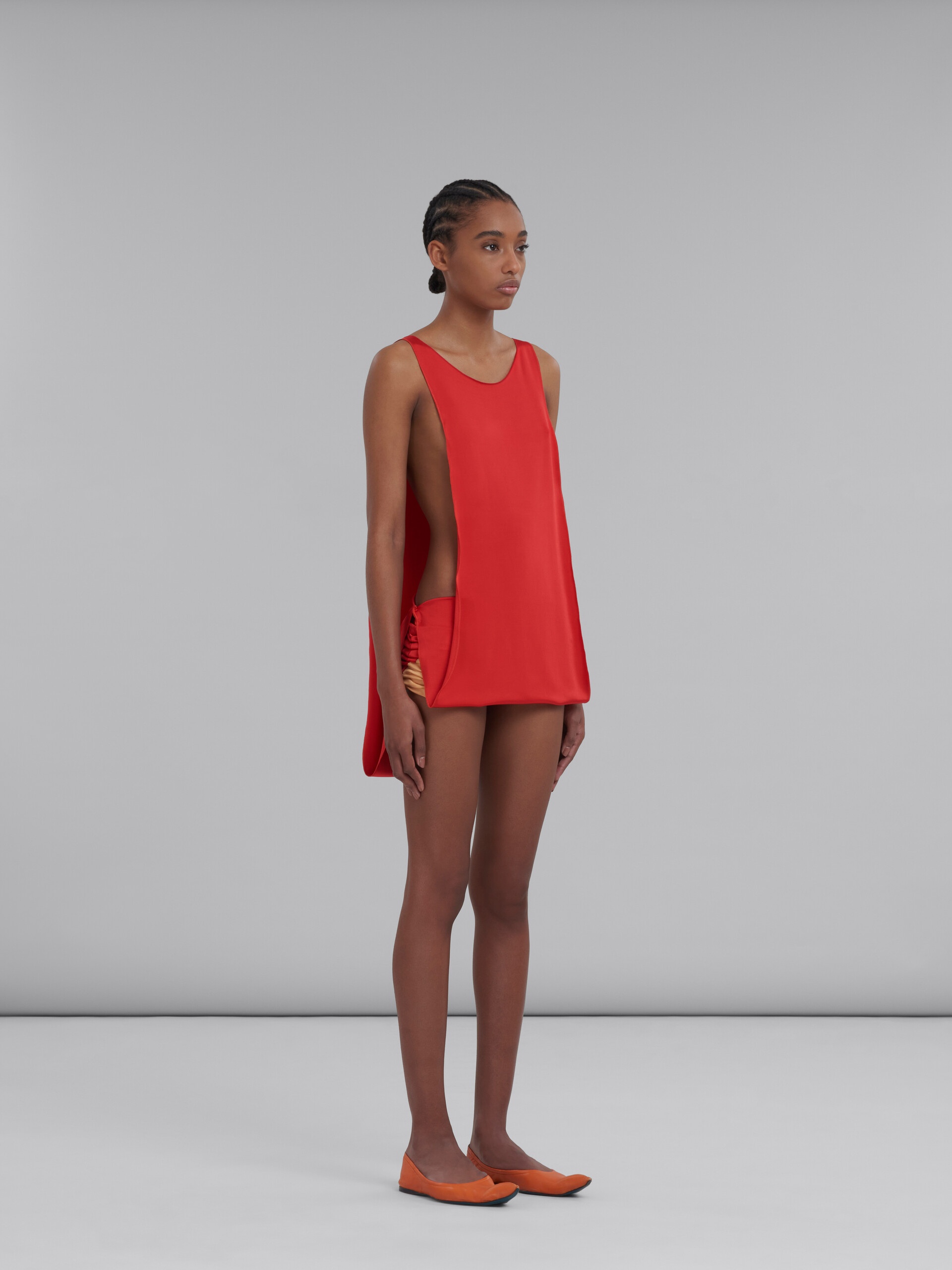 RED JERSEY DRAPED MINI DRESS - 6