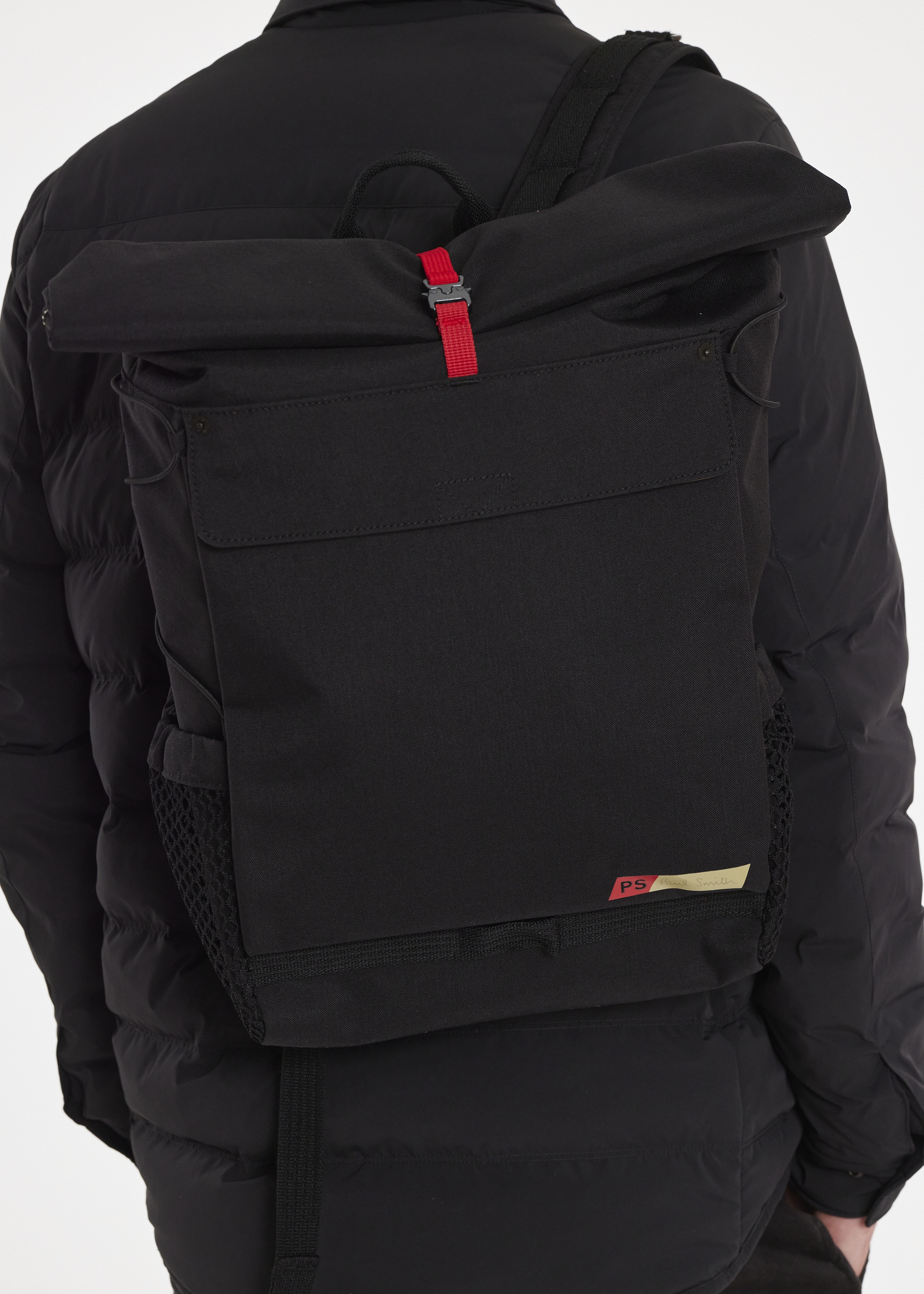 Black Nylon Utilitarian Roll-Top Backpack - 2