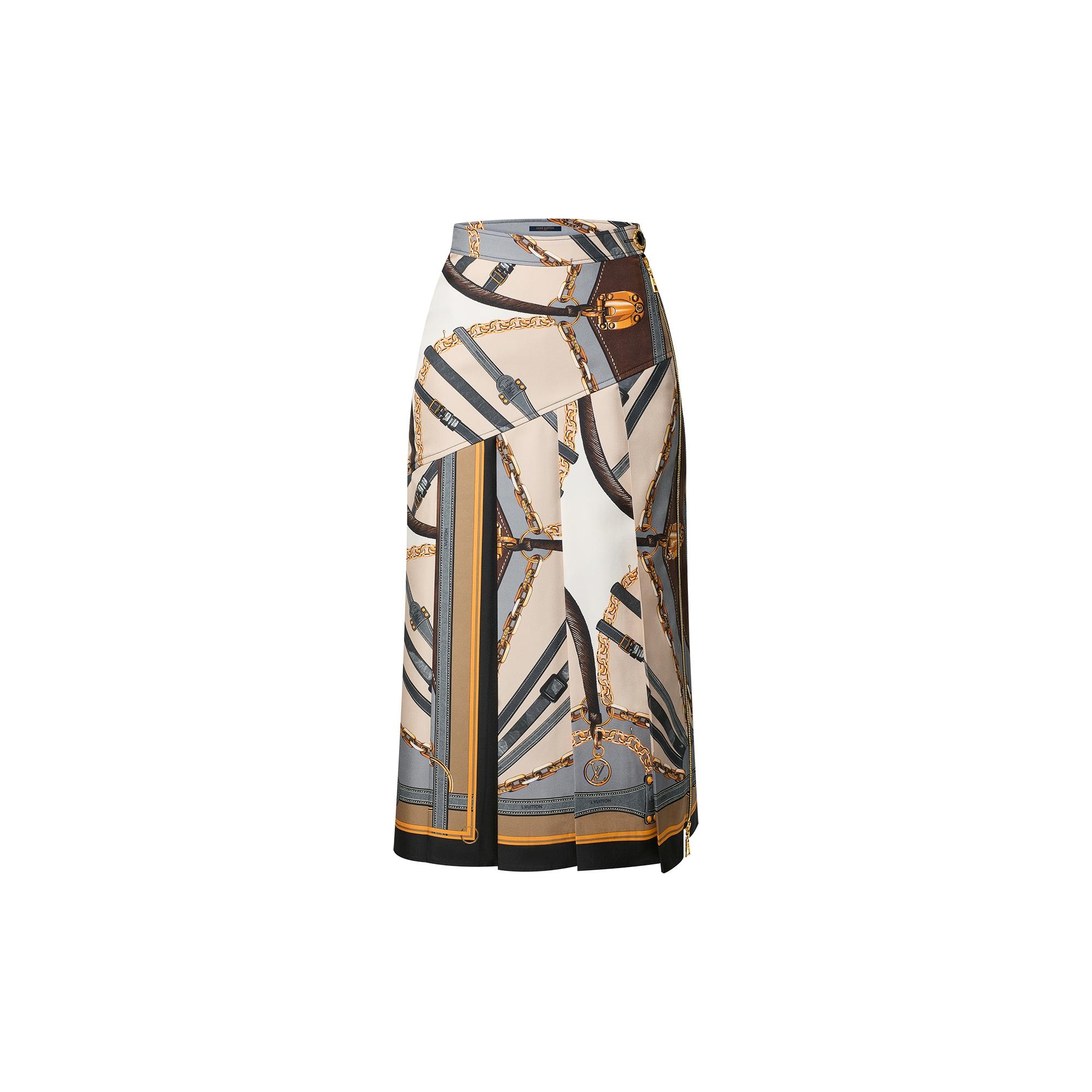 Scarf Print Asymmetrical Midi Skirt - 1