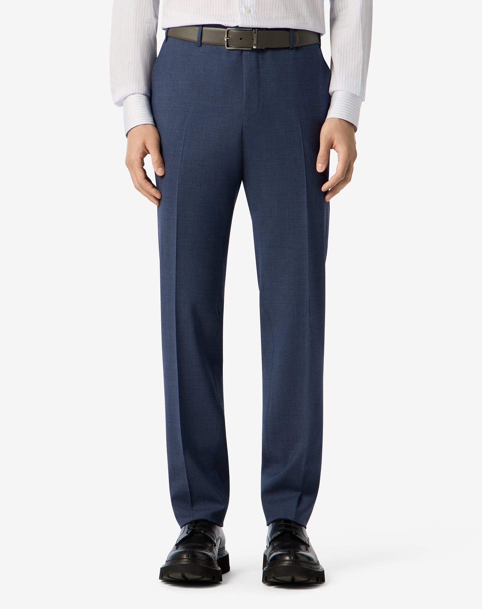 Blue stretch wool bengaline trousers - 3