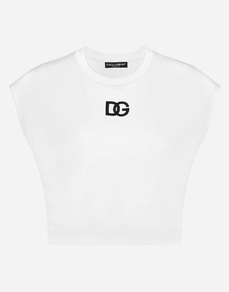 Cropped jersey T-shirt with DG logo patch - 1