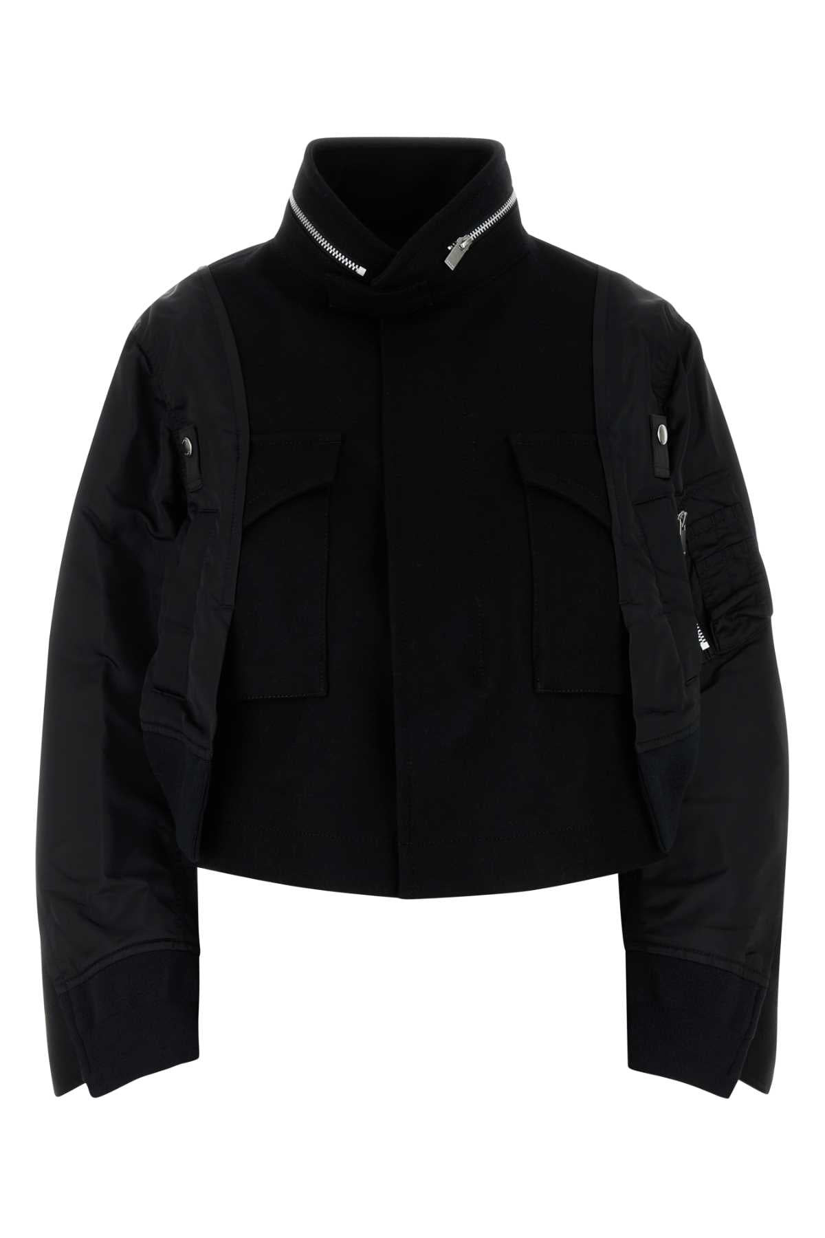 Sacai Women Black Wool And Nylon Bomber Jacket - 1