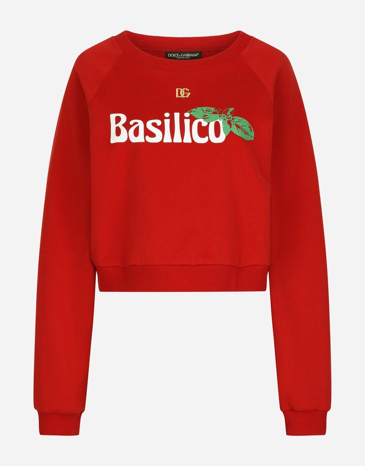 Cropped basil-print jersey sweatshirt with DG logo - 4