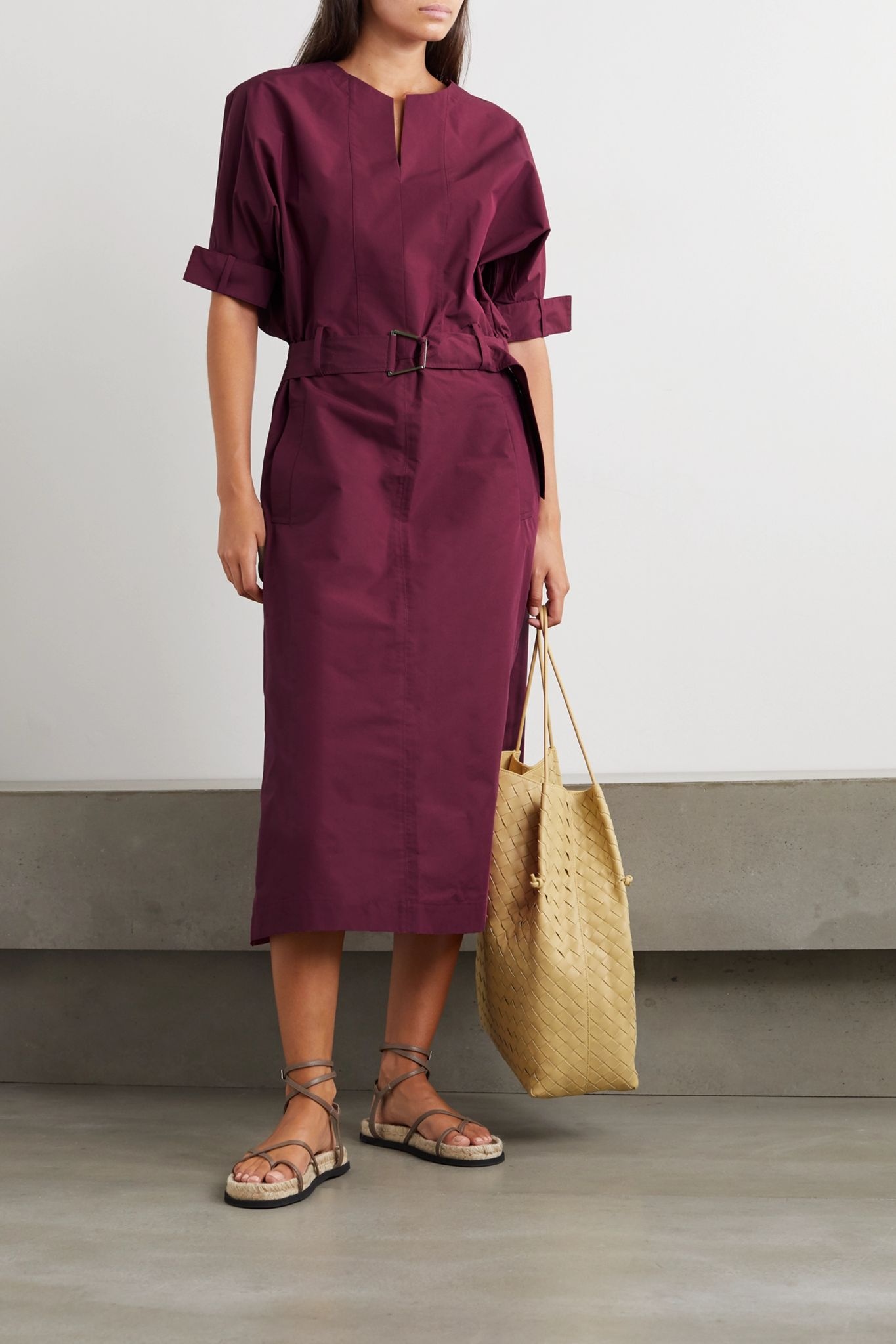 Belted cotton-blend poplin midi dress - 2