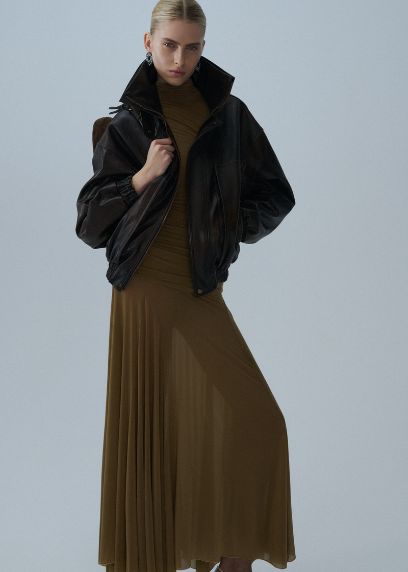 MAGDA BUTRYM High-neck cupro midi dress in beige outlook