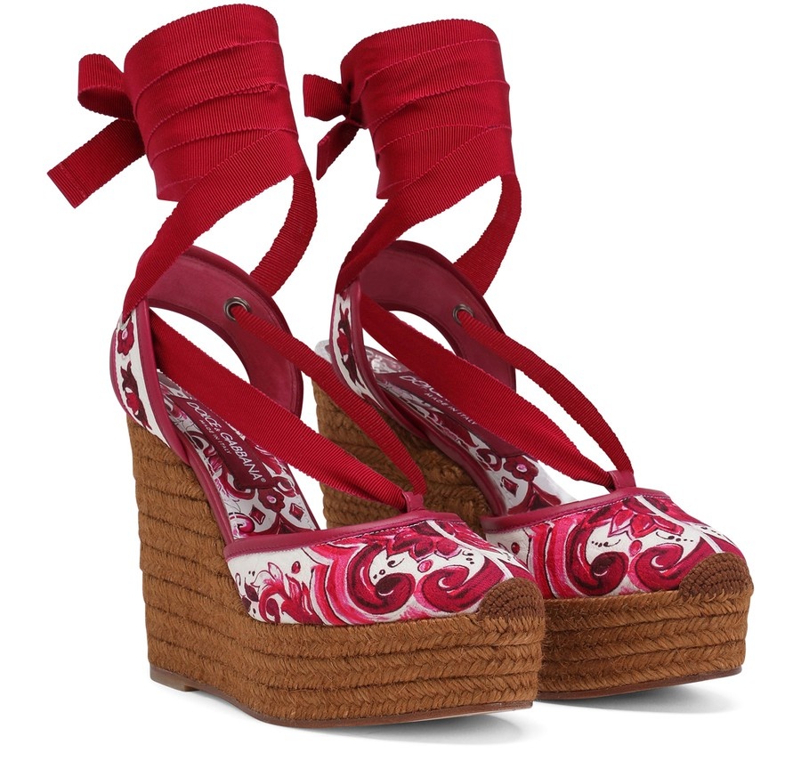 Rope-soled wedges in printed brocade fabric - 2