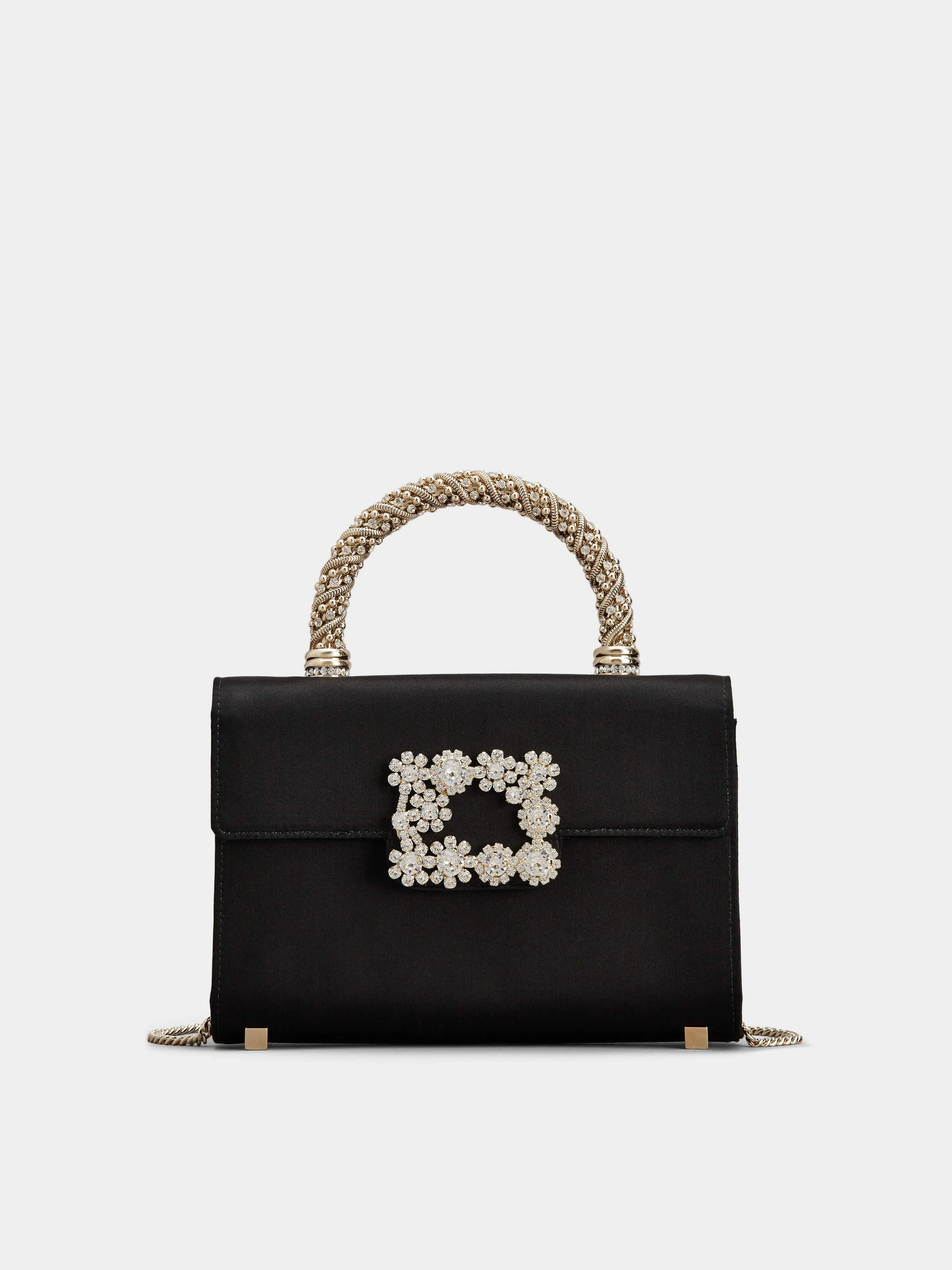 Flower Strass Jewel Buckle Clutch Bag Mini in Satin - 1