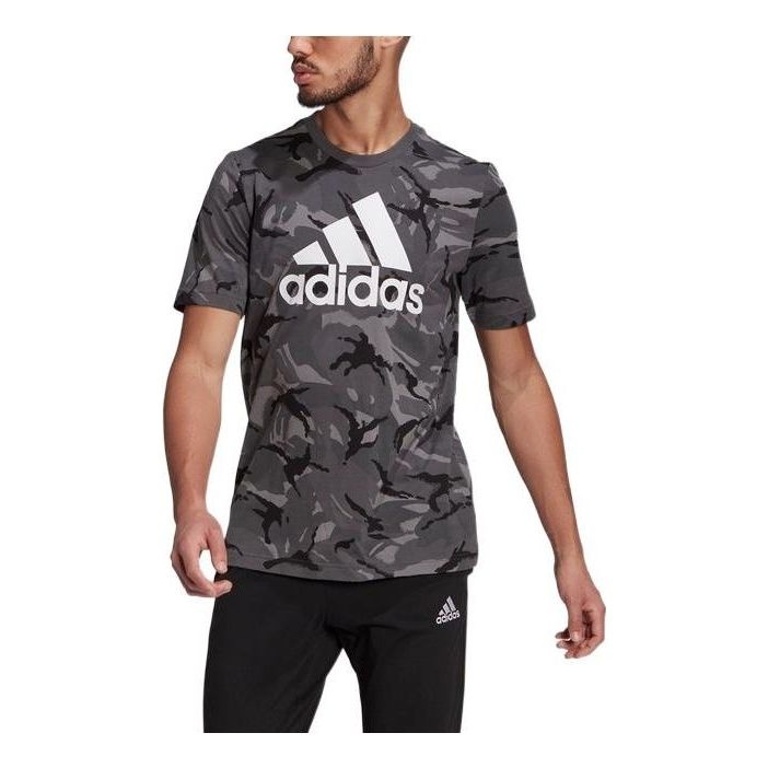 Men's adidas Camouflage Alphabet Large Logo Printing Round Neck Short Sleeve Black T-Shirt GK9951 - 1