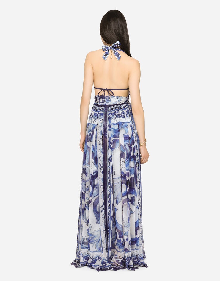 Long sleeveless chiffon dress with majolica print - 3