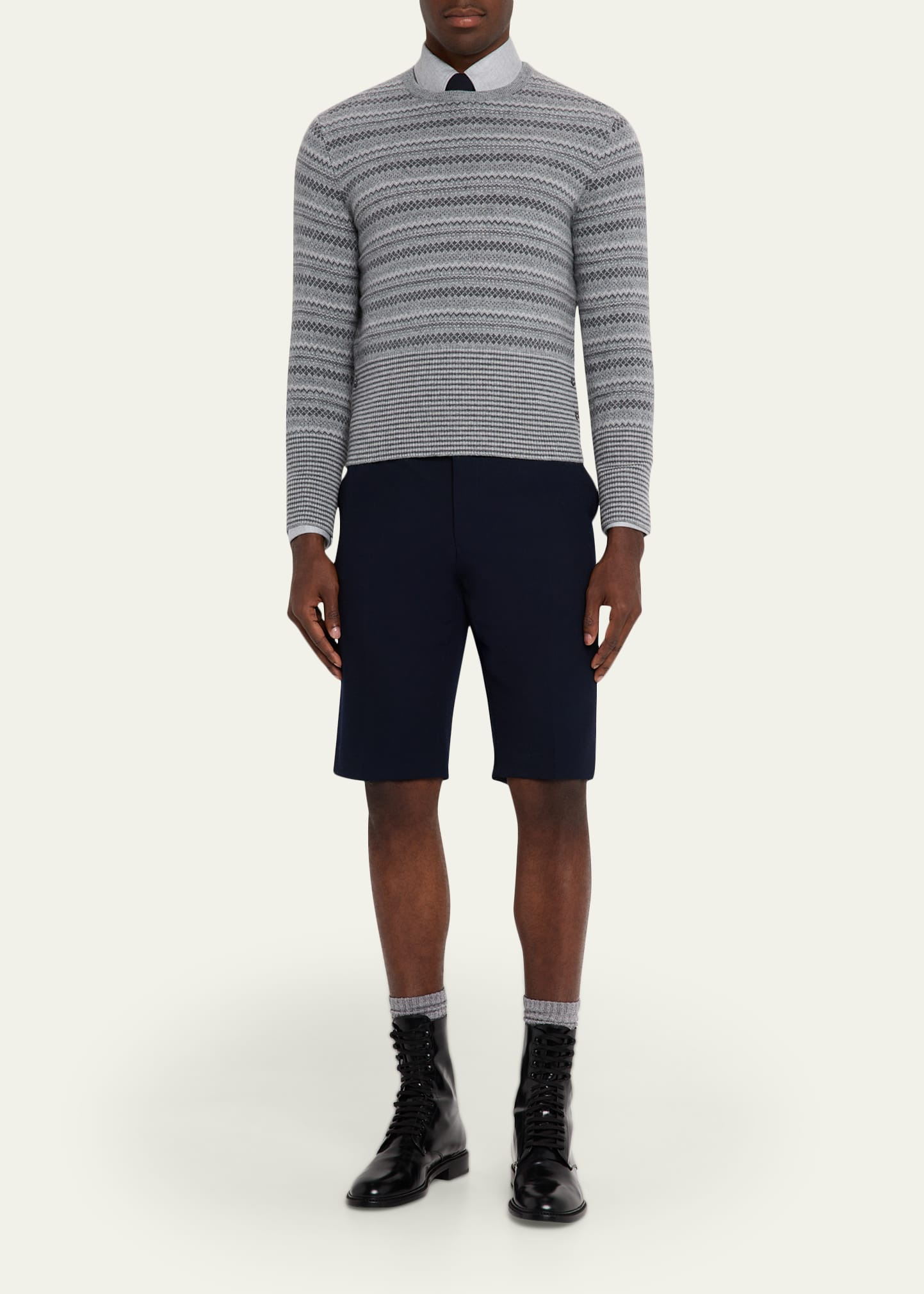 Men's Cashmere Jacquard Multi-Stripe Crewneck Sweater - 2