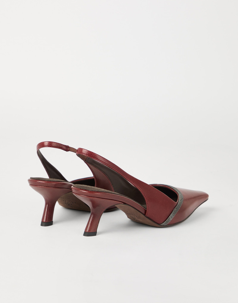 Brunello Cucinelli Classic leather slingback city heels with shiny contour outlook