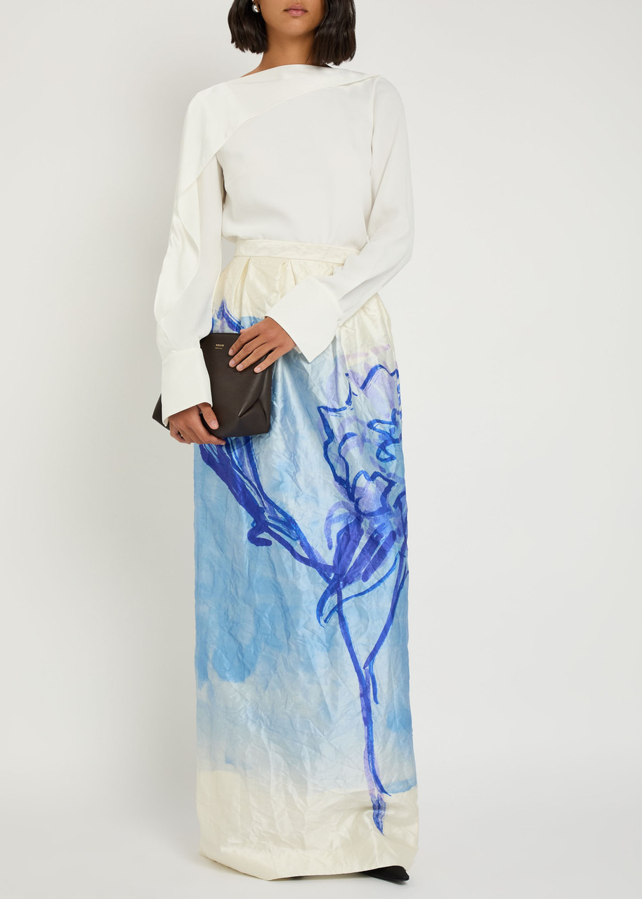 Erdem Printed Crinkled Satin Midi Skirt - 4