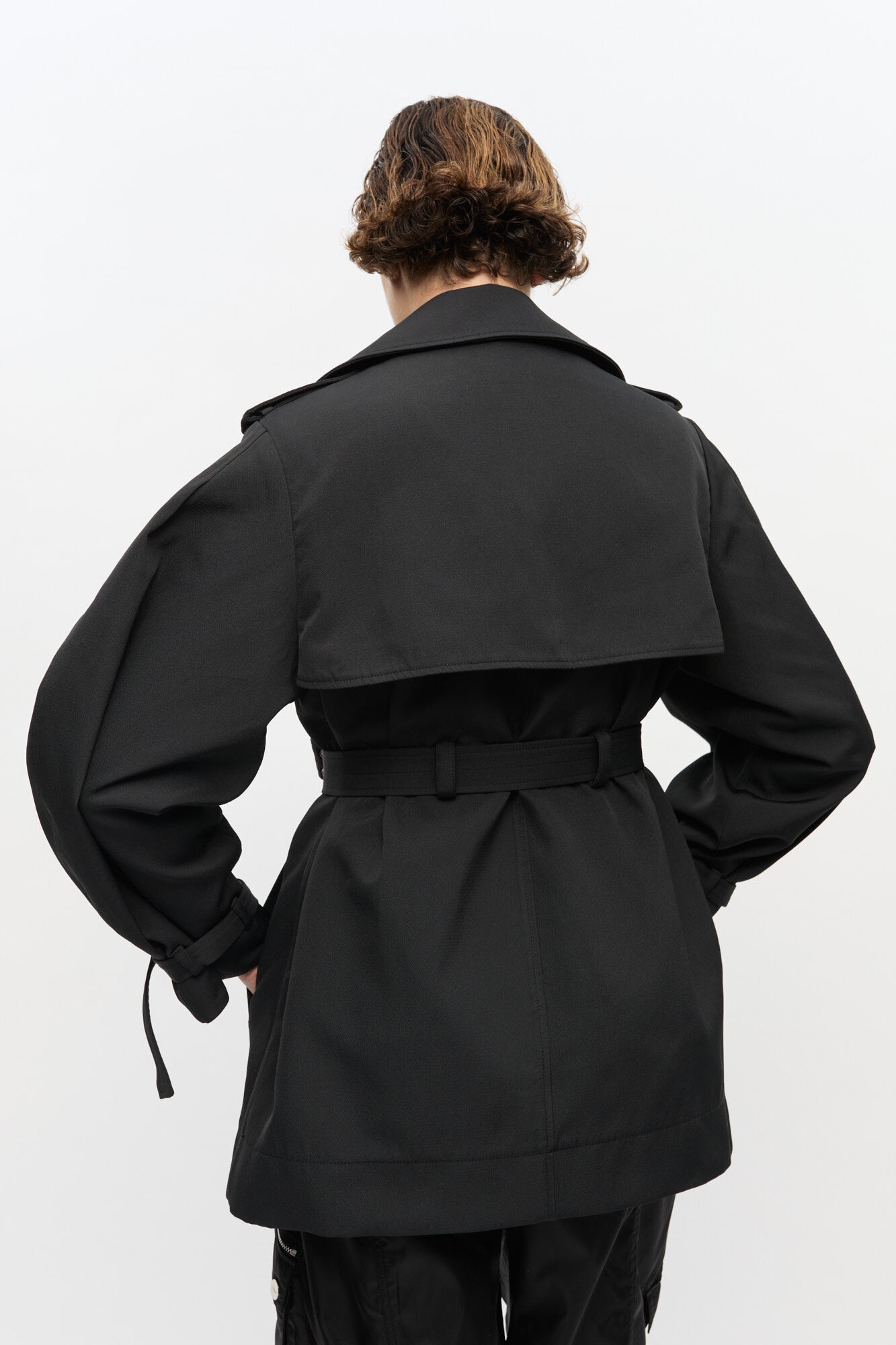 BLACK HEAVY TWILL MIDI TRENCH COAT - 4