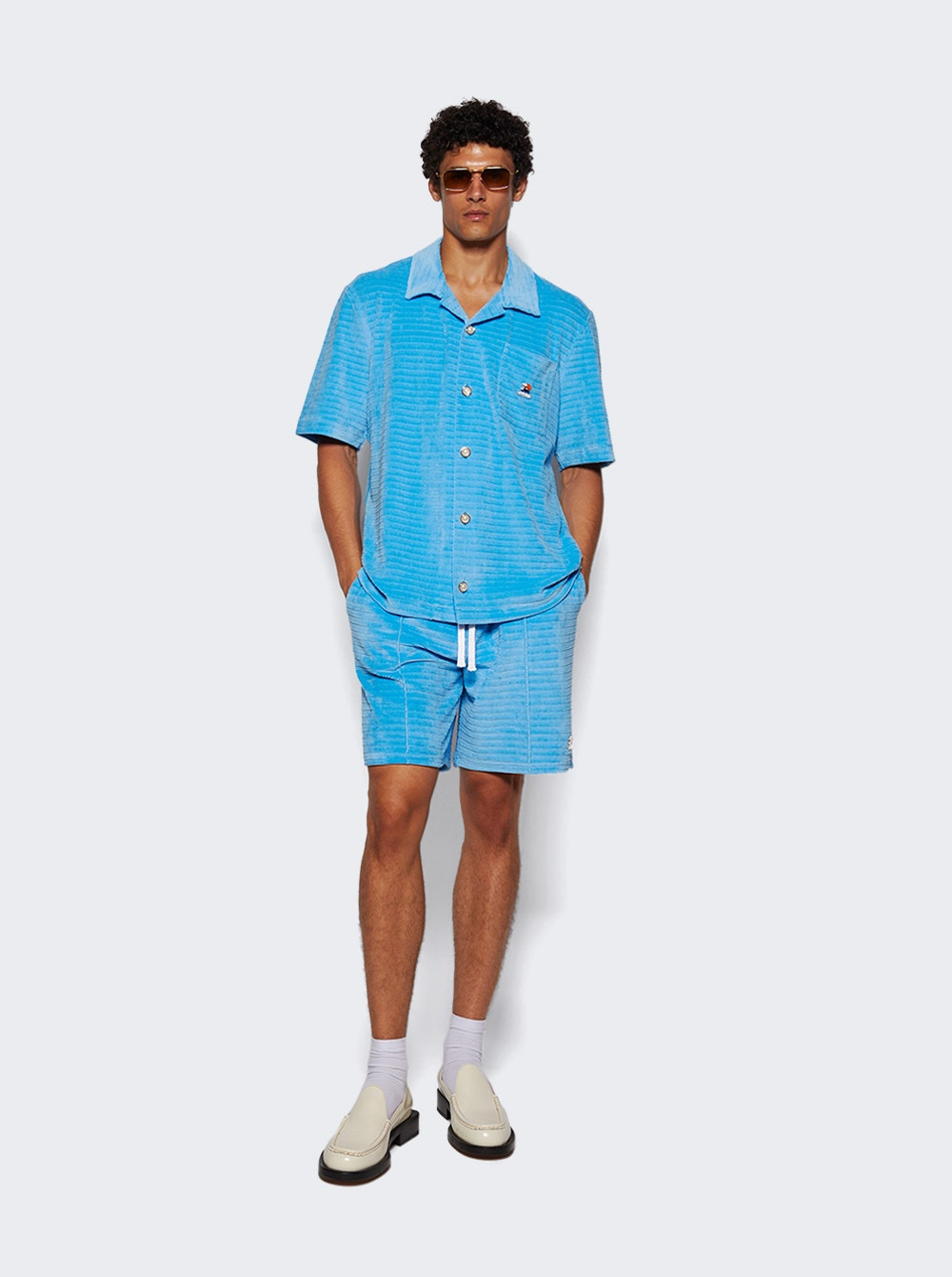 Velour Pintuck Shorts Blue - 5