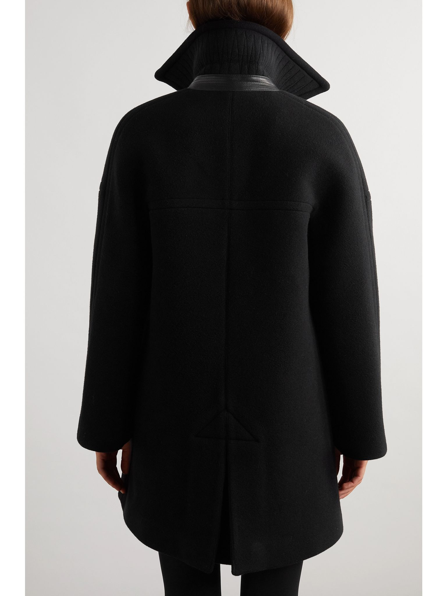 Archetypes leather-trimmed wool-blend coat Black - 4
