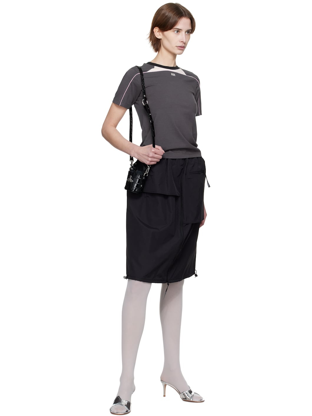 Black Parka Layered Midi Skirt - 4