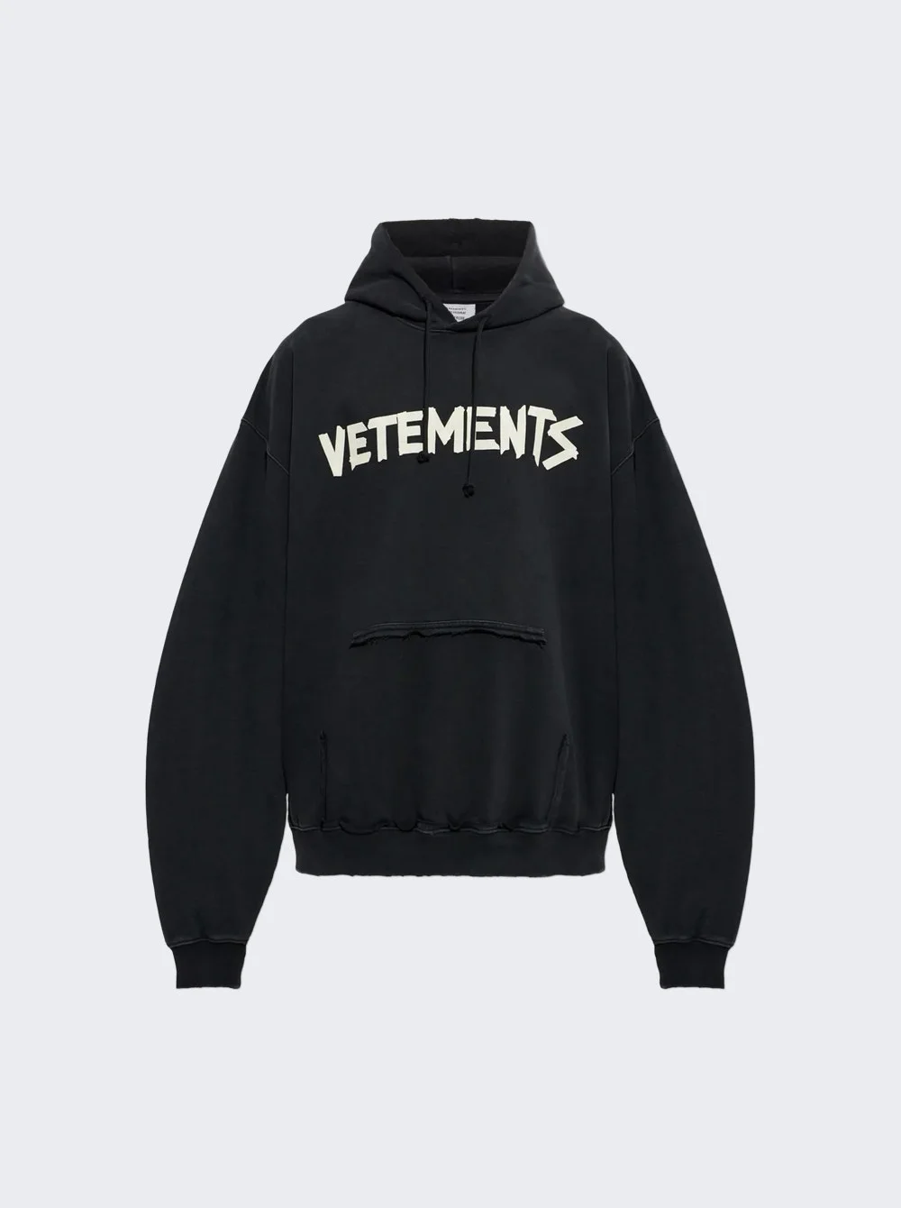 Tape Logo Destroyed Hoodie Faded Black - 1