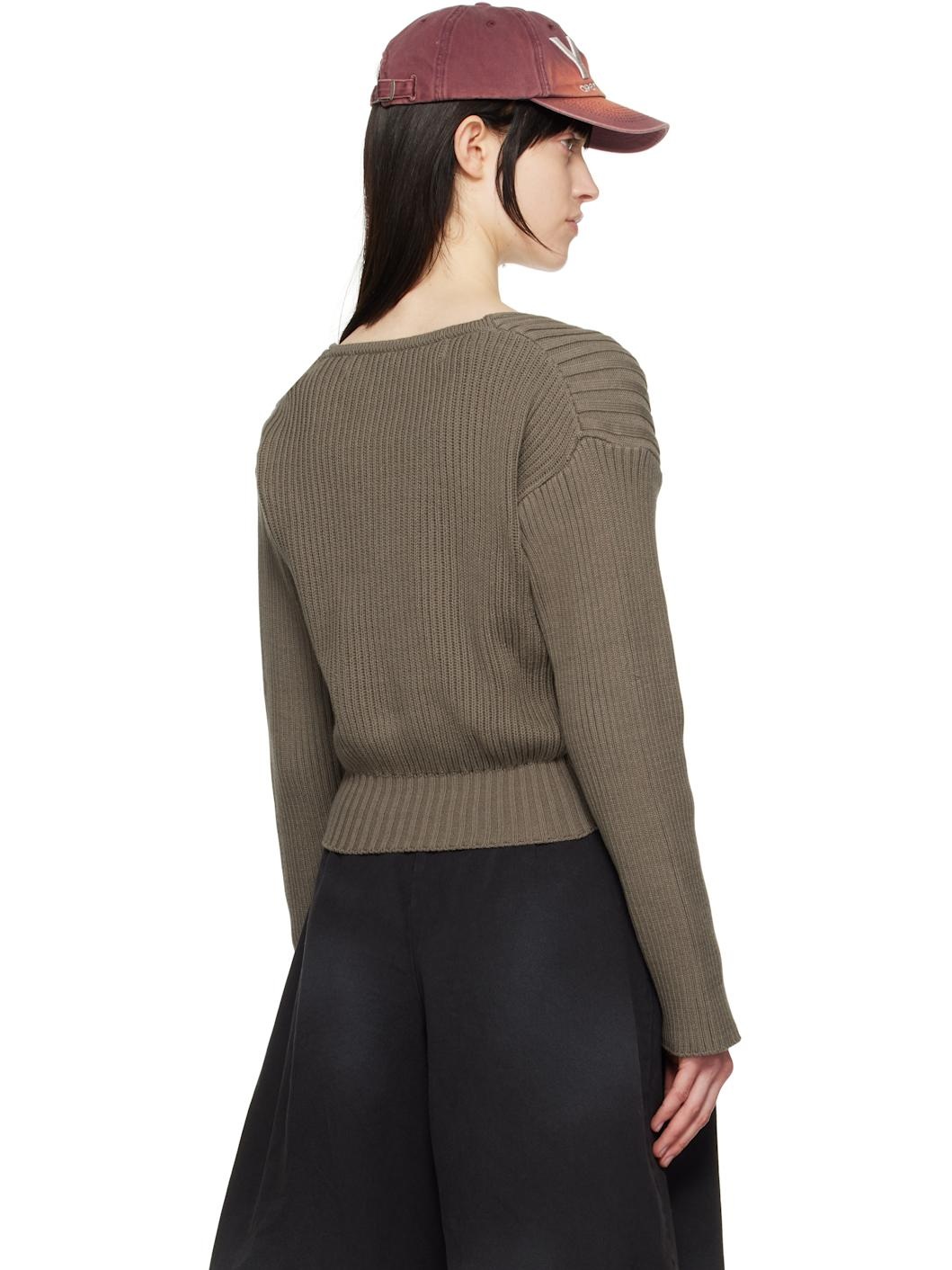 Gray Criss Cross Ribbed Pullover Sweater - 3