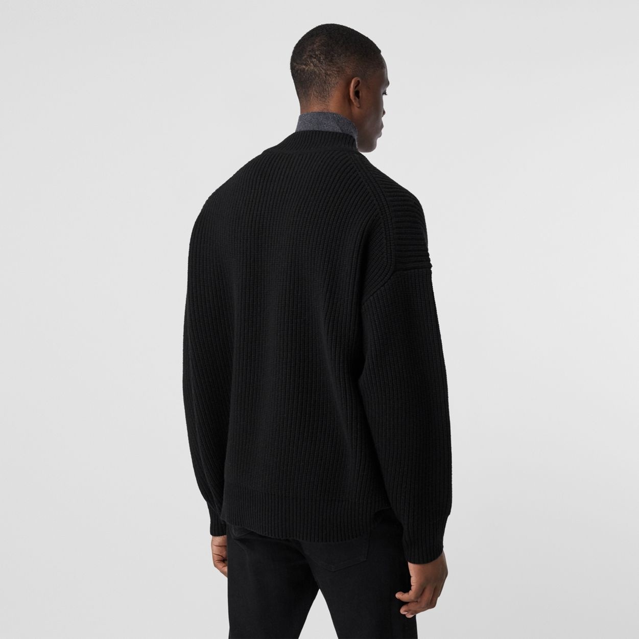 Funnel Neck Wool Cashmere Zip-front Sweater - 4