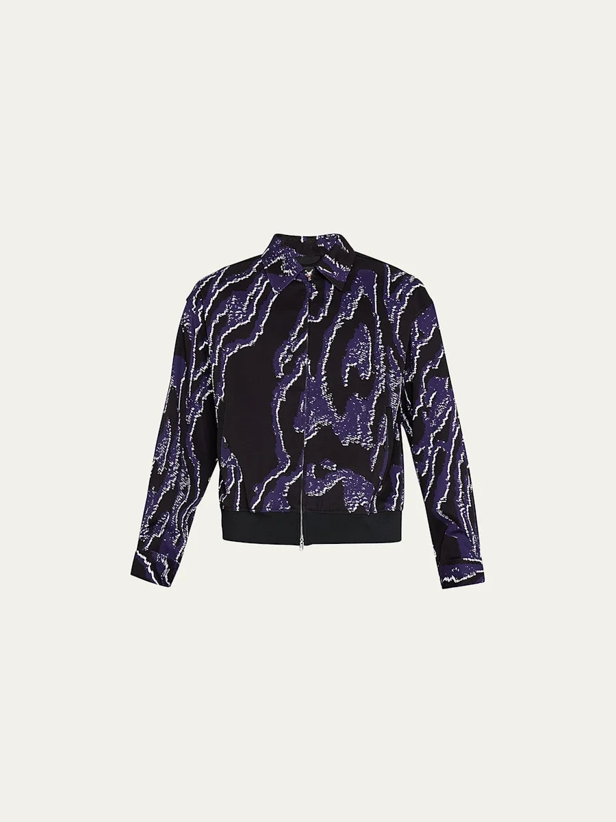Men's Wood Grain-Print Bomber Jacket - 1
