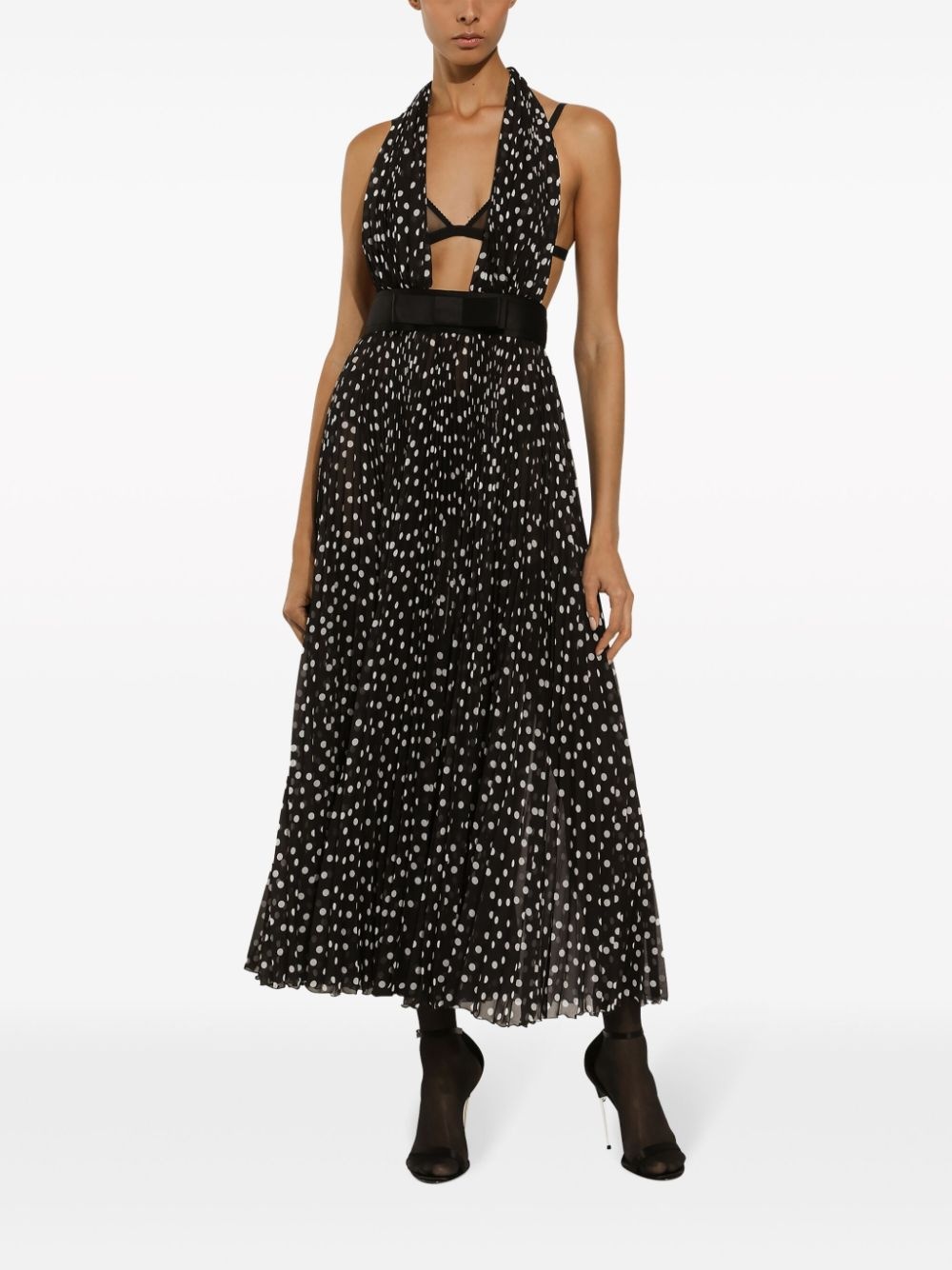 polka dot-print halterneck dress - 3