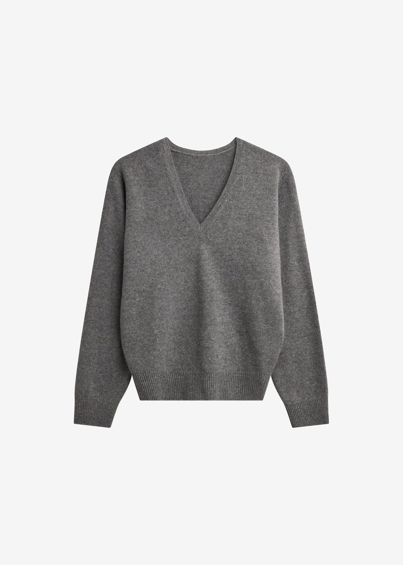 Ronse V-Neck Superfine Lambswool Sweater - Grey 1