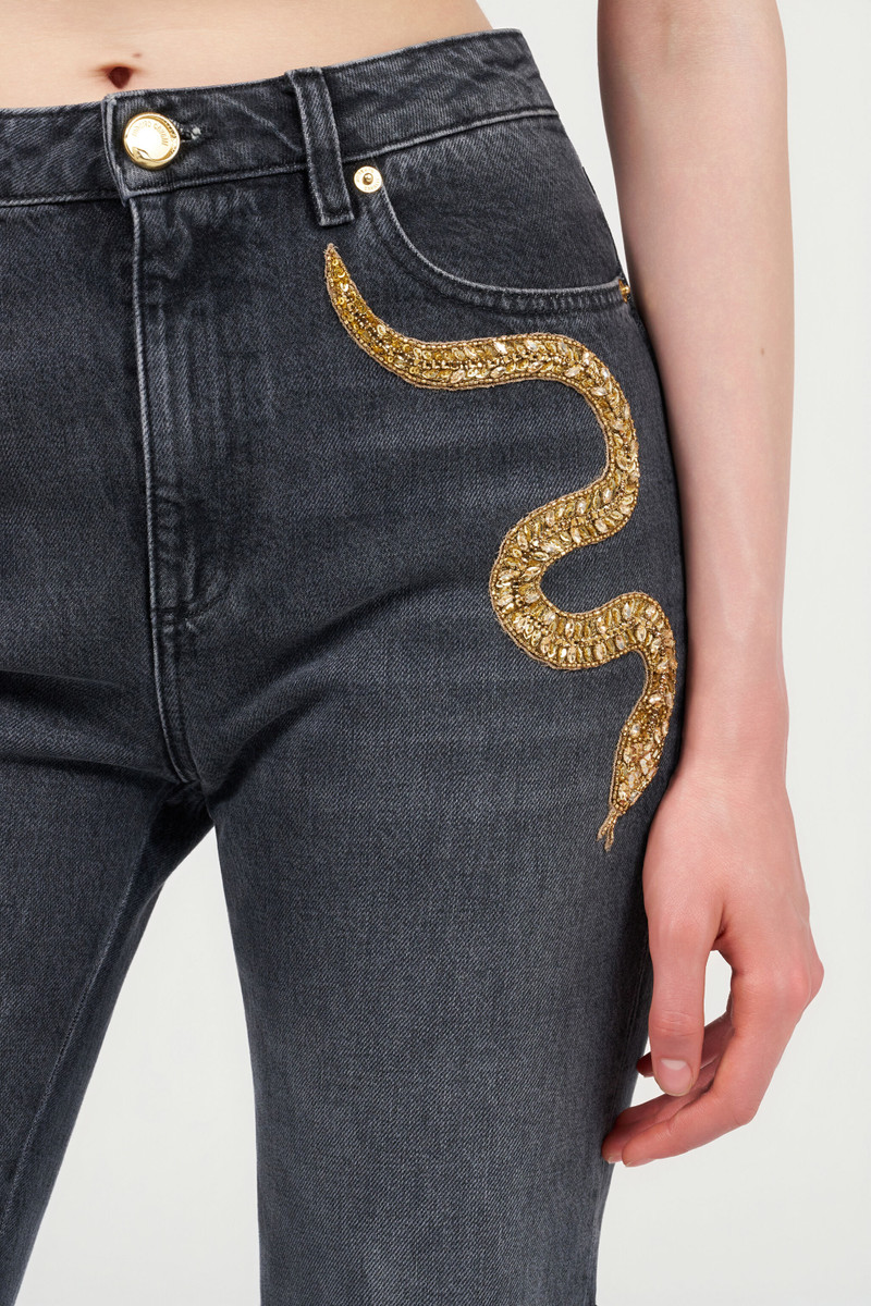 Flared Jeans with Snake Embroidery 6
