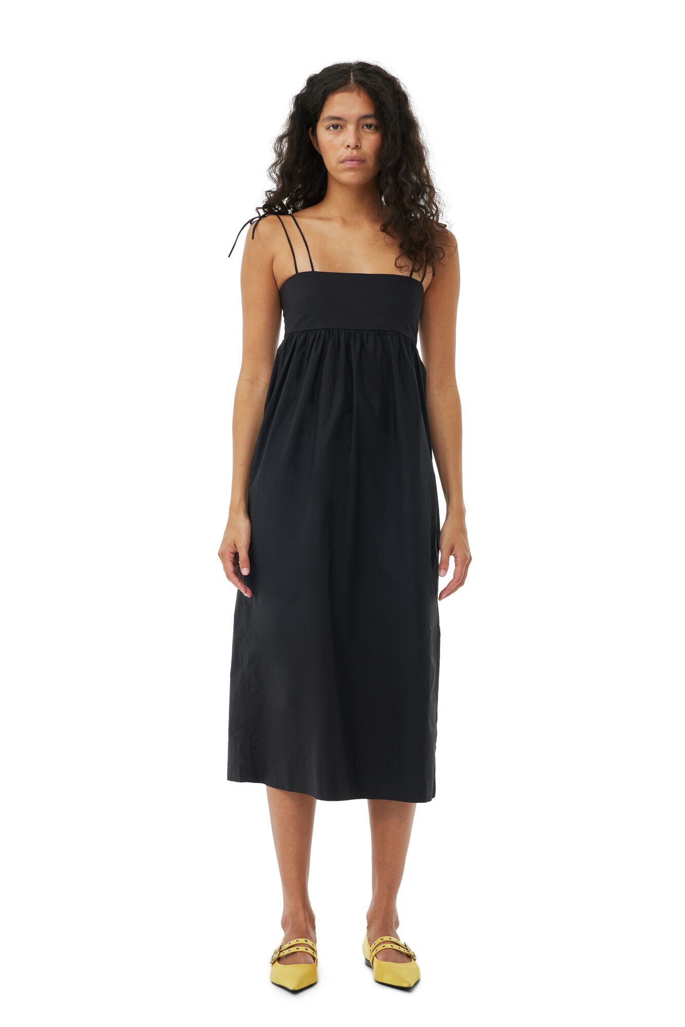 BLACK COTTON POPLIN STRING MIDI DRESS - 2