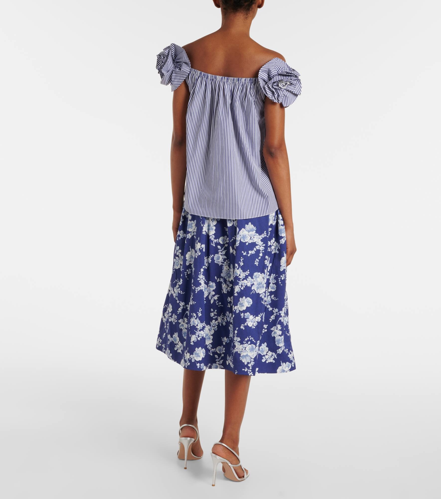 Floral-appliqué striped cotton top - 3