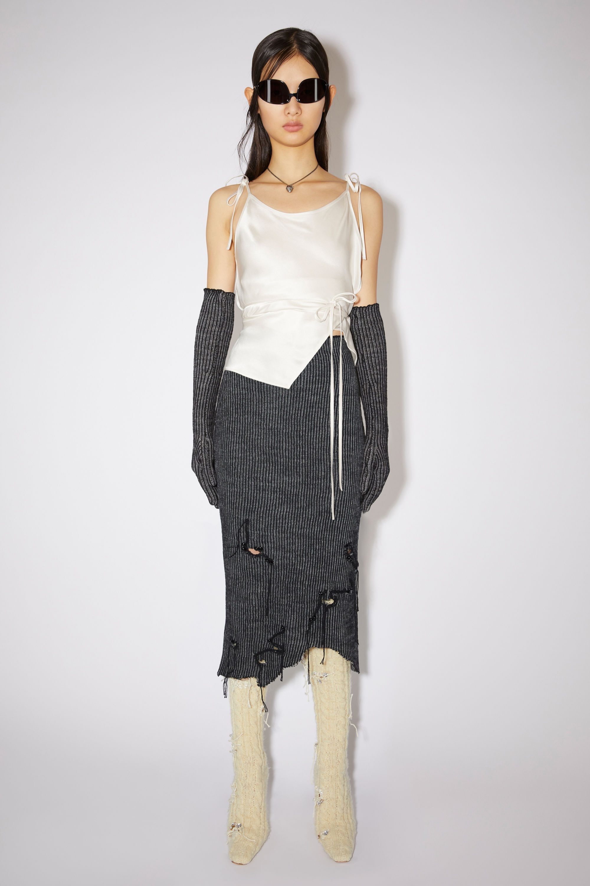Asymmetric distressed skirt - Anthracite grey - 2